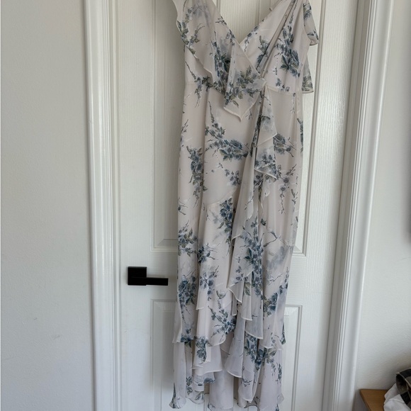 Wayf Asymmetrical Floral Dress - Blue and White - Picture 1 of 4